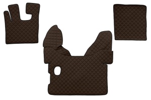 Set covorase podea camion potrivit DAF ECO-LEATHER, set 3 buc. (material - eco-piele, culoare - maro, pentru transmisie manuala) potrivit DAF XF 105 dupa 2005