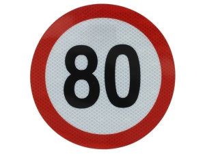 Sticker autocolant avertizare limita viteza 80km/h 1 buc, reflectorizanta diametru 20cm