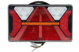 Stop spate Stanga (LED, 12/24V, cu indicator, lampa anti-ceata, lampa mers inapoi, cu lumini frana, lumini parcare/pozitie, reflector triunghiular, lungime cablu: 2m)