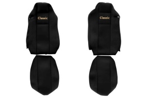 Husa scaun CLASSIC potrivit MAN TGX I 2006-2021 (negru, velours, centura de siguranta a pasagerului asamblata in scaun, centura de siguranta a soferului asamblata in scaun)