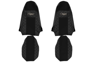 Huse scaun camion Elegance (negru, material eco-piele / velur, serie ELEGANCE, Cabina STREAMLINE; fara microfon; tetiera integrata pentru pasageri; tetiera soferului integrata) potrivit SCANIA