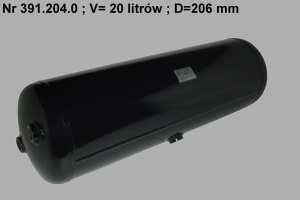 Rezervor aer sistem compresor POLMO diametru 206mm/lungime690mm/ debit 20dm/3, 3xM22x1, 5 singular, Dublu, partea opusa, drenare M22x1, 5