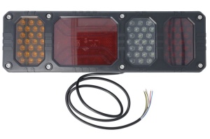 Stop spate Dreapta HEAVY DUTY (LED, 24V, cu indicator, lampa anti-ceata, lampa mers inapoi, cu lumini frana, lumini parcare/pozitie, reflector, lungime cablu: 1,5m, fixare orizontala, numar conexiuni