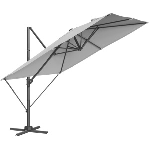 Umbrela de gradina cu manivela tip pendul 270x270 cm, UPF 50+, rotire 360°, inclinare reglabila, gri deschis