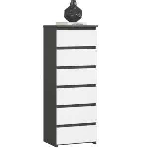 Comoda cu 6 sertare, PAL laminat 16 mm, 40x35x109 cm, gri si alb