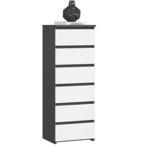 Comoda cu 6 sertare, PAL laminat 16 mm, 40x35x109 cm, gri si alb
