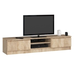 Comoda TV cu 2 usi si rafturi centrale, PAL laminat, 160x40x33 cm, stejar sonoma
