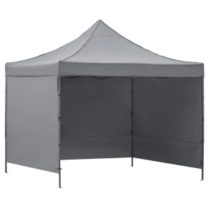 Pavilion pliabil gradina 3x3 m cu acoperis impermeabil si 3 pereti laterali, structura metalica, inaltime reglabila, gri