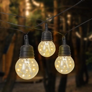 Ghirlanda luminoasa decorativa pentru exterior, alimentare la priza, 10 metri, 10 becuri LED cu iluminare calda 3000K, IP44