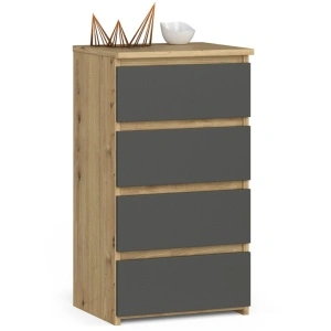 Comoda cu 4 sertare, PAL laminat 16mm, 40x35x74 cm, stejar artisan si gri