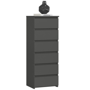 Comoda cu 6 sertare, PAL laminat 16 mm, 40x35x109 cm, gri