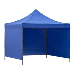 Pavilion pliabil gradina 3x3 m cu acoperis impermeabil si 3 pereti laterali, structura metalica, inaltime reglabila, albastru
