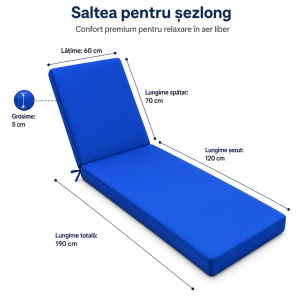 Saltea impermeabila pentru sezlong de plaja 190x60x5 cm – Albastru - Img 2