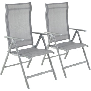 Set 2 scaune gradina pliabile cu spatar reglabil 8 pozitii, 150 kg, 56x70x106 cm, gri