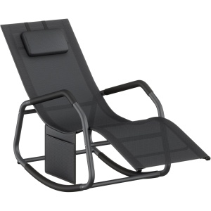 Sezlong balansoar gradina, cu tetiera reglabila si buzunar lateral, cadru otel, maxim 150 kg, 151x56x97 cm, negru