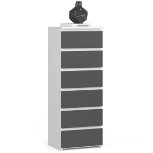 Comoda cu 6 sertare, PAL laminat 16 mm, 40x35x109 cm, alb si gri
