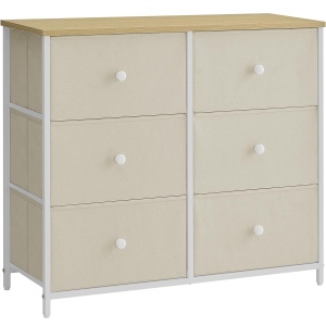 Comoda cu 6 sertare textile, cadru metalic, 80x30x71 cm, alb si crem