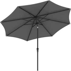 Umbrela de gradina cu manivela, 330 cm, UPF 50+, inclinare 30°, structura metalica cu 8 spite, gri