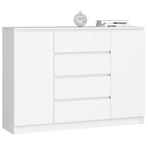 Comoda cu sertare si usi laterale, PAL laminat, 138x40x99 cm, alb mat