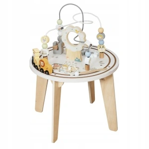 Masuta interactiva din lemn pentru copii cu labirint si jocuri motorii, 54 cm, multicolor