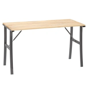 Masa de gradina cu cadru metalic si blat din lemn impregnat, 120x60x71 cm, natur