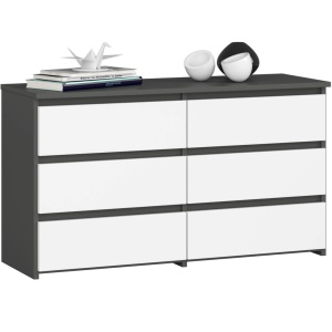 Comoda cu 6 sertare, PAL laminat, 100x35x57 cm, gri si alb
