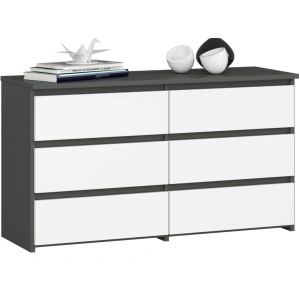Comoda cu 6 sertare, PAL laminat, 100x35x57 cm, gri si alb