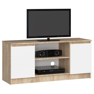 Comoda TV cu 2 usi si o polita, PAL laminat 16 mm, 120x40x55 cm, stejar sonoma si alb