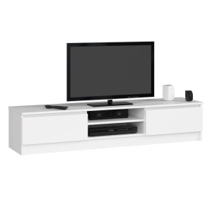 Comoda TV cu 2 usi si rafturi centrale, PAL laminat, 160x40x33 cm, alb mat