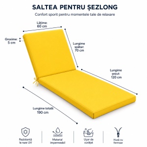 Saltea impermeabila pentru sezlong de plaja 190x60x5 cm – Galben - Img 2