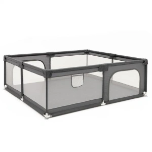 Tarc de joaca pliabil pentru copii, cu intrare cu fermoar, 200x180x66 cm, gri