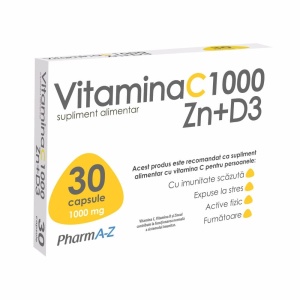 Vitamina C 1000mg Cu Zn+D3, 30 Capsule, PharmA-Z
