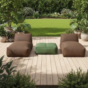 Set 2 șezlonguri din puf cu măsuță – Mobilier personalizat pentru terasă și piscină