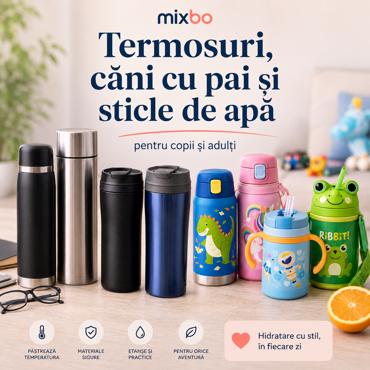 Termosuri, căni cu pai și sticle de apă pentru copii și adulți: cum alegi modelul potrivit