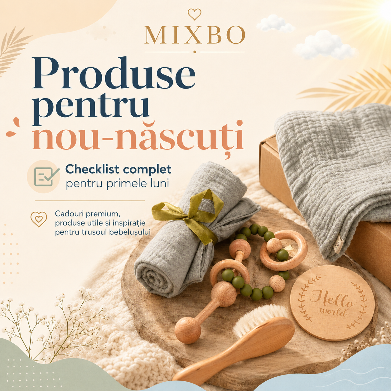 Produse pentru nou-născuți: checklist complet pentru primele luni, trusou bebe și 15 recomandări Mixbo