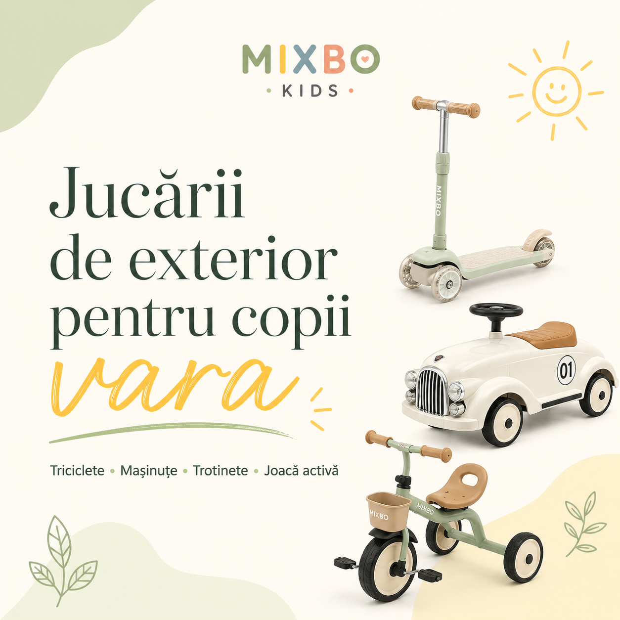 Jucării de exterior pentru copii vara: triciclete, mașinuțe, trotinete și joacă activă