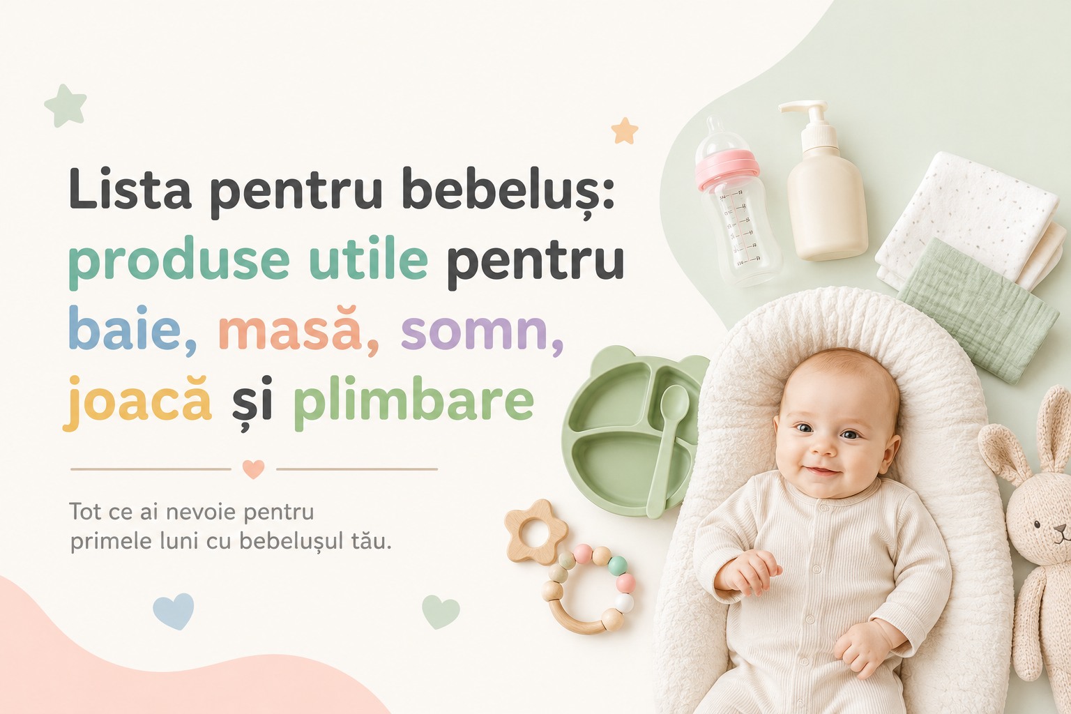 Lista pentru bebeluș: produse utile pentru baie, masă, somn, joacă și plimbare