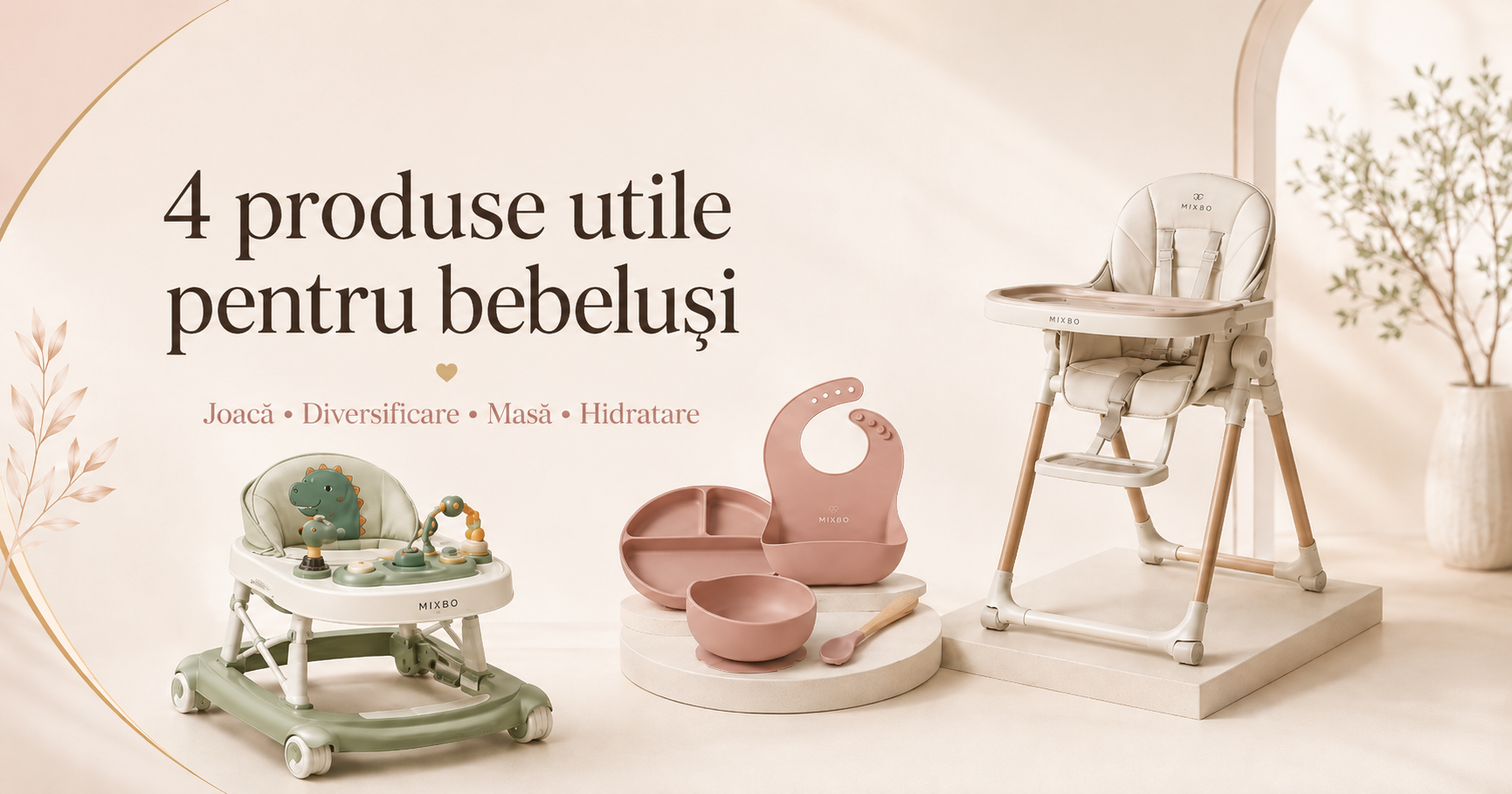 Produse utile pentru bebeluși: 4 alegeri practice pentru joacă, diversificare, masă și hidratare  Meta title