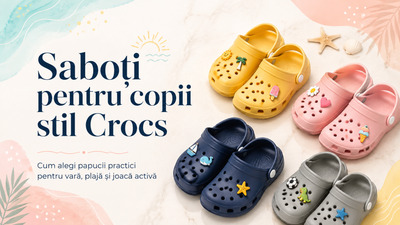 Saboți pentru copii stil Crocs: cum alegi papucii practici pentru vară, plajă și joacă activă