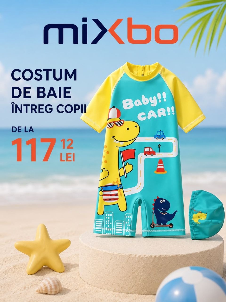 Costum de baie întreg pentru băieți cu imprimeu vesel