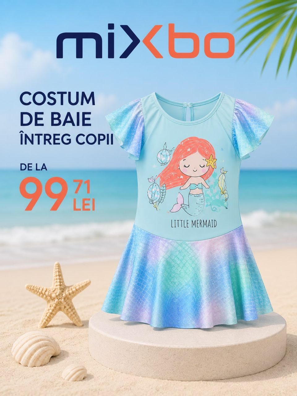 Costum de baie întreg pentru copii, model Little Mermaid
