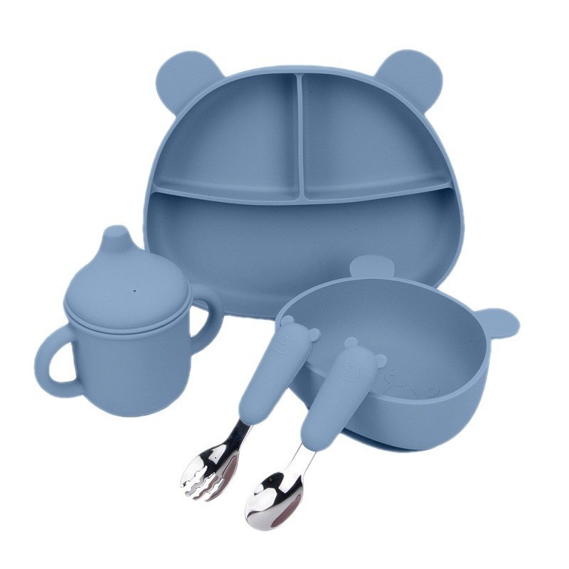 Set diversificare 5 piese, silicon, bebeluși și copii, albastru, 6 luni plus, Mixbo