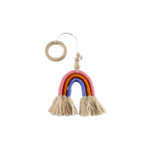 Accesoriu Pentru Patut, Lemn si Textil si Clopotel, Curcubeu, 35 cm