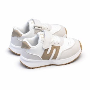 Adidași Copii Alb-Bej, Închidere cu Scai, Design Modern cu Inserții Laterale, Talpă Antiderapantă - Img 2