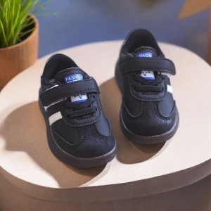 Adidași Copii Negru cu Alb, Închidere cu Scai și Șiret Elastic, Talpă Antiderapantă, Model Sport Casual - Img 2