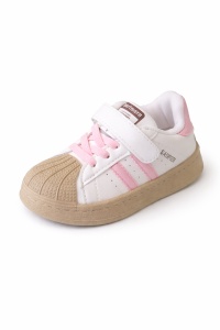 Adidași Copii Tip Superstar, cu Scai și Șireturi, Talpă Antiderapantă, Model Casual Sport, Alb cu Roz și Crem