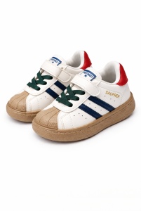Adidași Copii Tip Superstar, cu Scai și Șireturi, Talpă Antiderapantă, Model Casual Sport, Alb cu Albastru și Rosu - Img 2