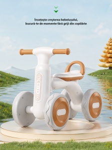 Bicicletă de Echilibru pentru Copii cu Lumini și Muzică, 4 Roți, Alb-Maro, 1-4 Ani - Img 2