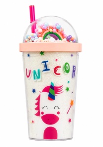 Cana cu Pai Unicor, Curcubeu si Bombonele, Plastic, Multicolor, 450 ml