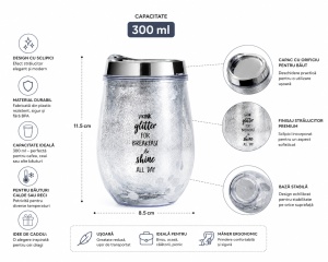 Cana pentru Cafea cu Slipici, Plastic, Gri Metalizat, 300 ml - Img 2